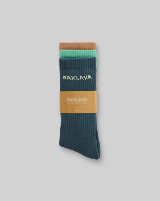 BAKLAVA CREW SOCKS 3-PACK (BROWN/MINT/TAN)