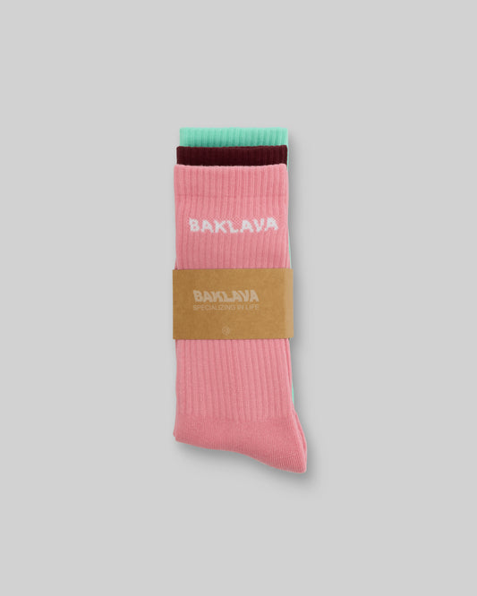 BAKLAVA CREW SOCKS 3-PACK (SALMON/BURGUNDY/JADE)