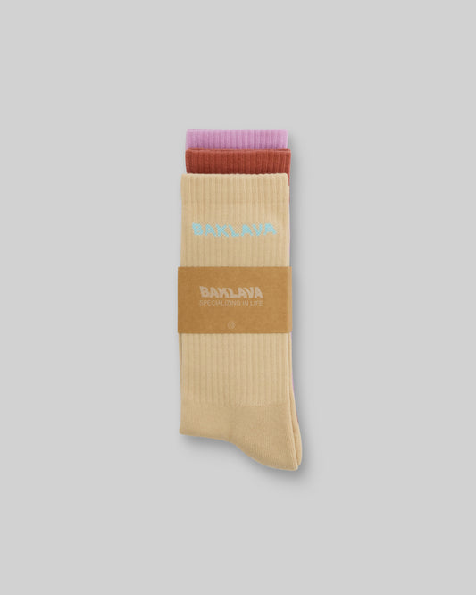 BAKLAVA CREW SOCKS 3-PACK (CREAM/RUST/PINK)