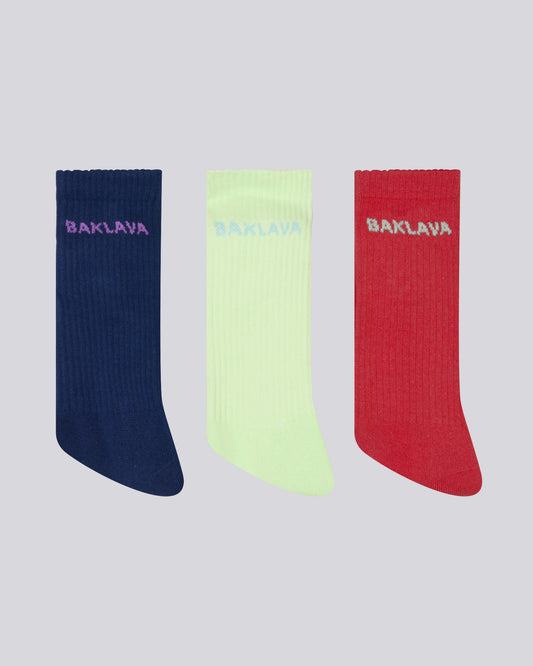 BAKLAVA 3PK SOCKS (NAVY/MINT/RED)